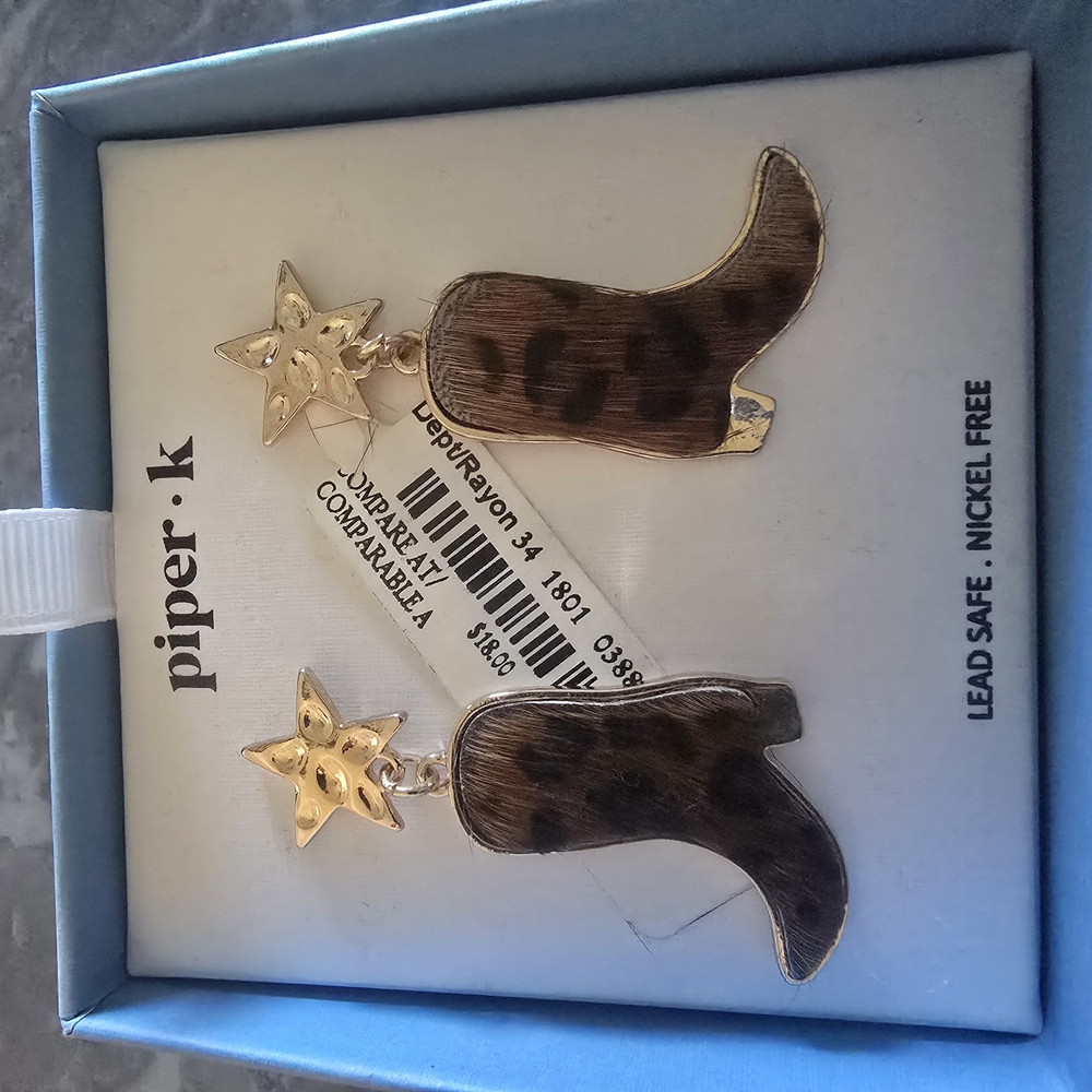 Piper K Leopard Print Boot Earrings
